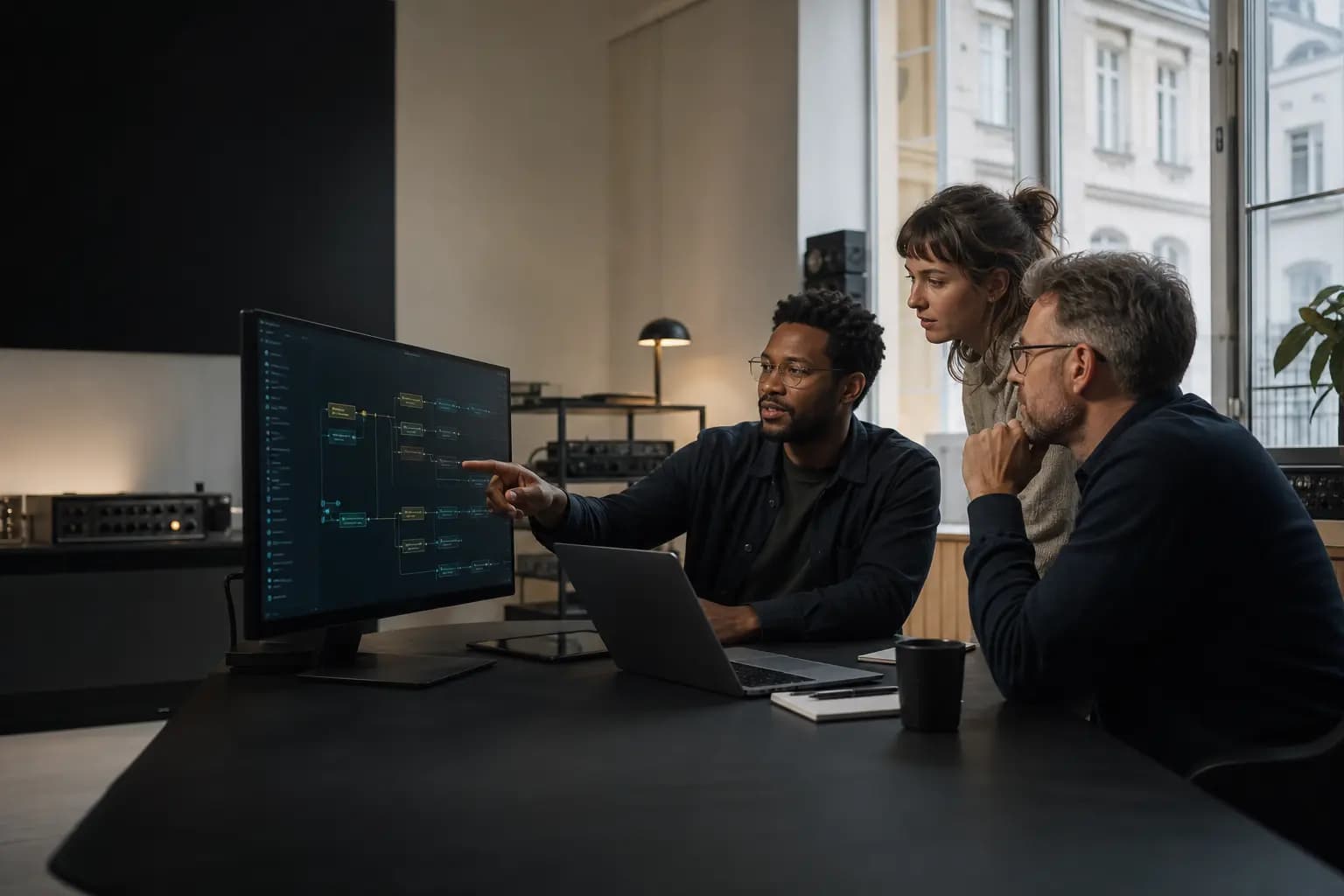 AI engineering team reviewing a multi-provider orchestration workflow